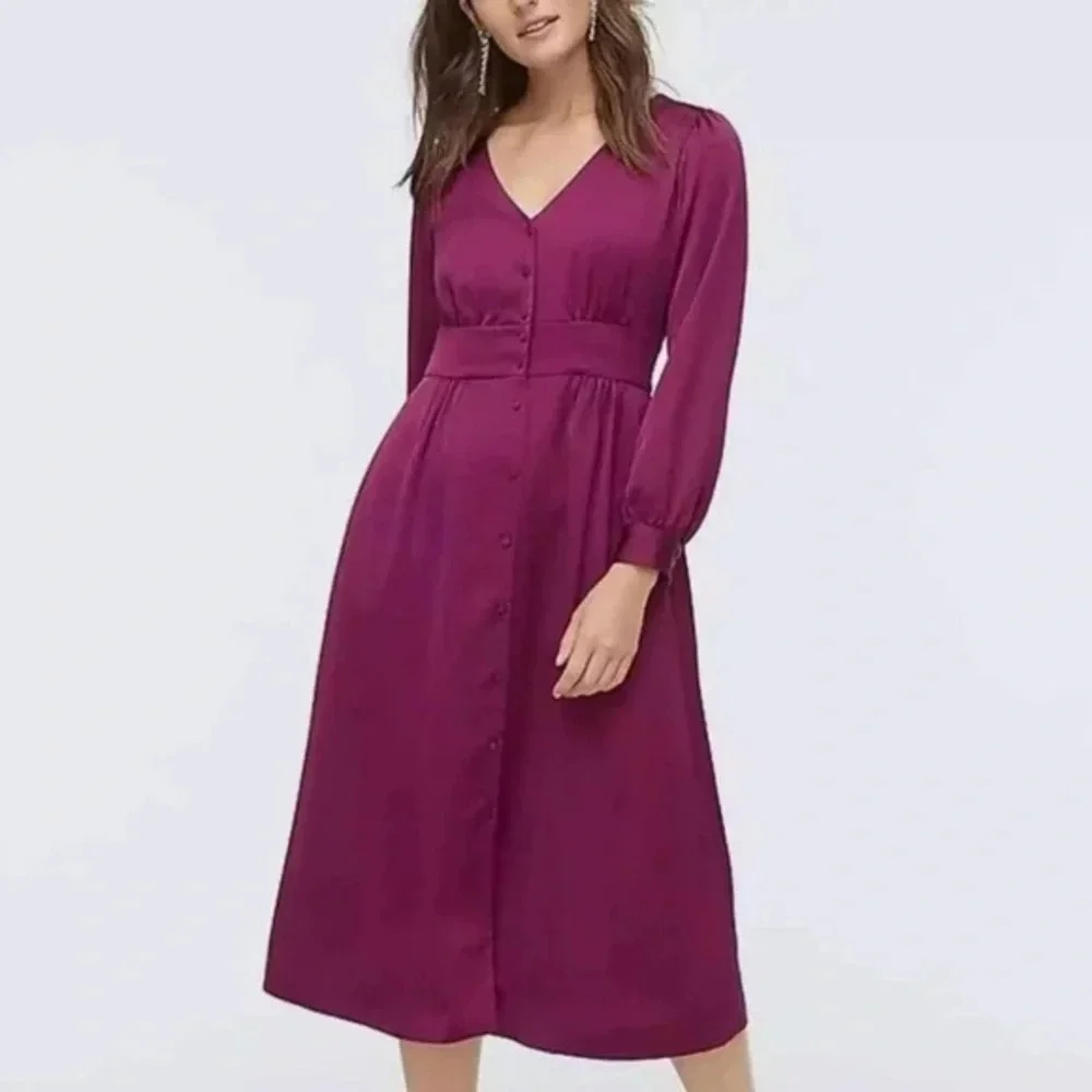 New J. CREW Button-front A-line Midi Dress Purple NWT Casual Women’s 2 Petite
